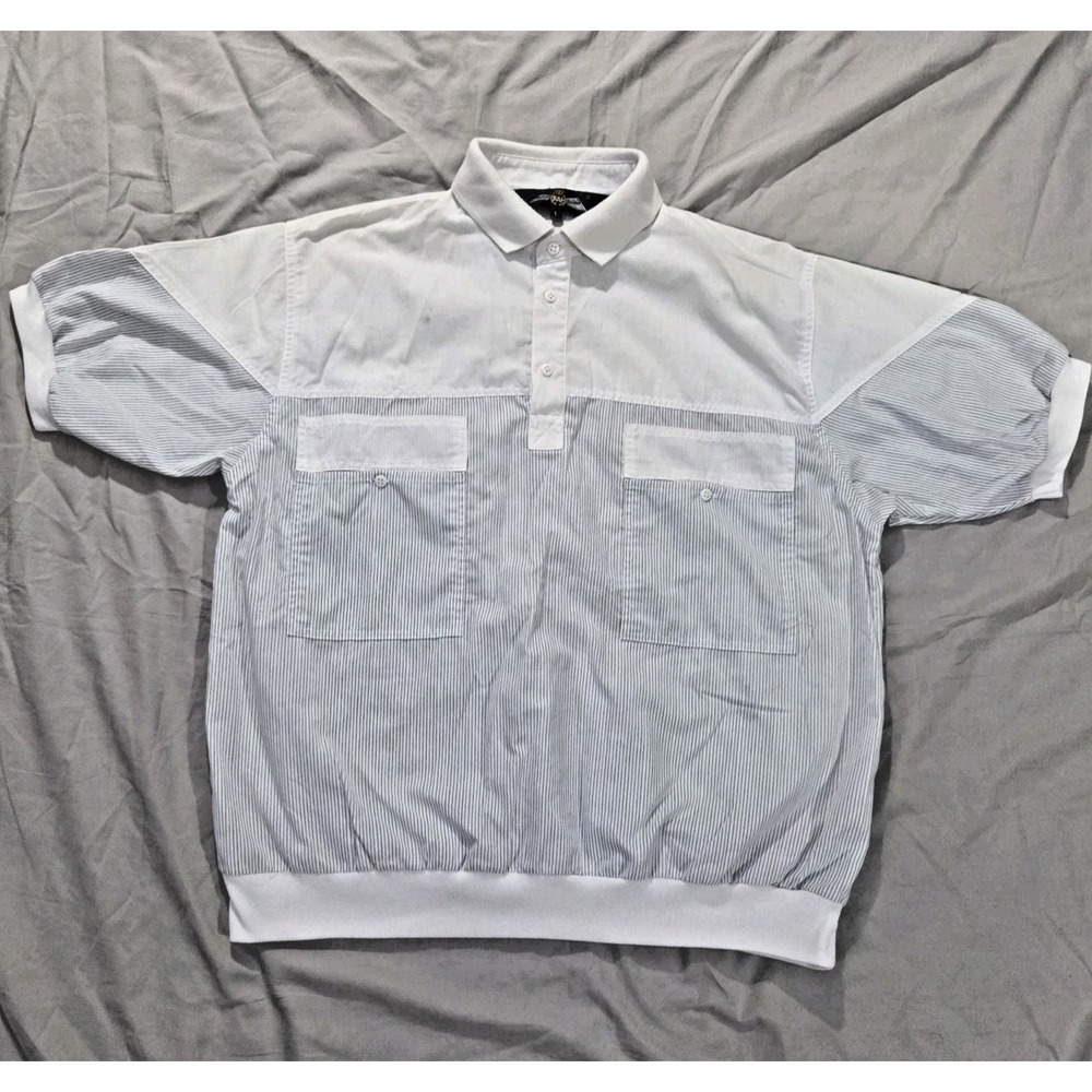 Vintage 80's 90's‎ RAF Gray & Off White Short Sleeve Striped Polo Shirt Sz Large